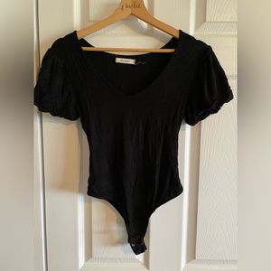 Black bodysuit ruffle sleeves